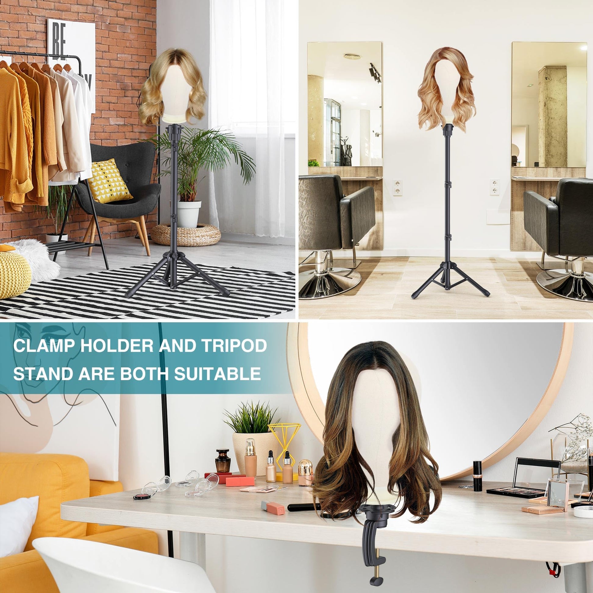 Professional wig making setup with tripod and mannequin