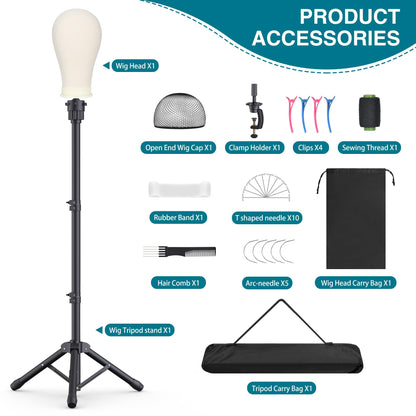Retbtnm wig stand set accessories and travel bags layout