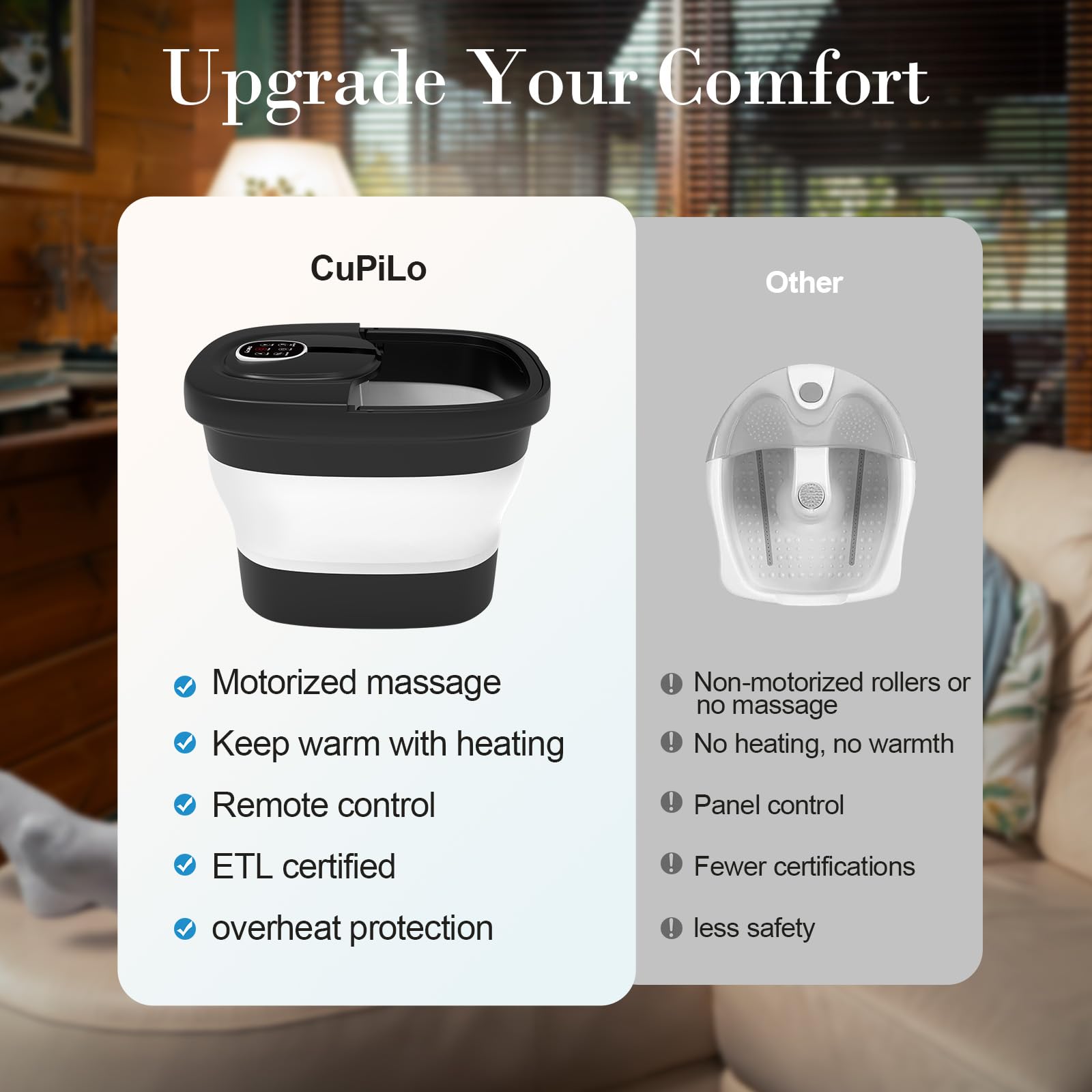 Lifestyle shot of CuPiLo foot massager in a home setting