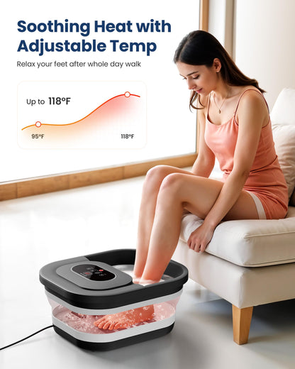 Comfier foot spa massager showing digital temperature control panel