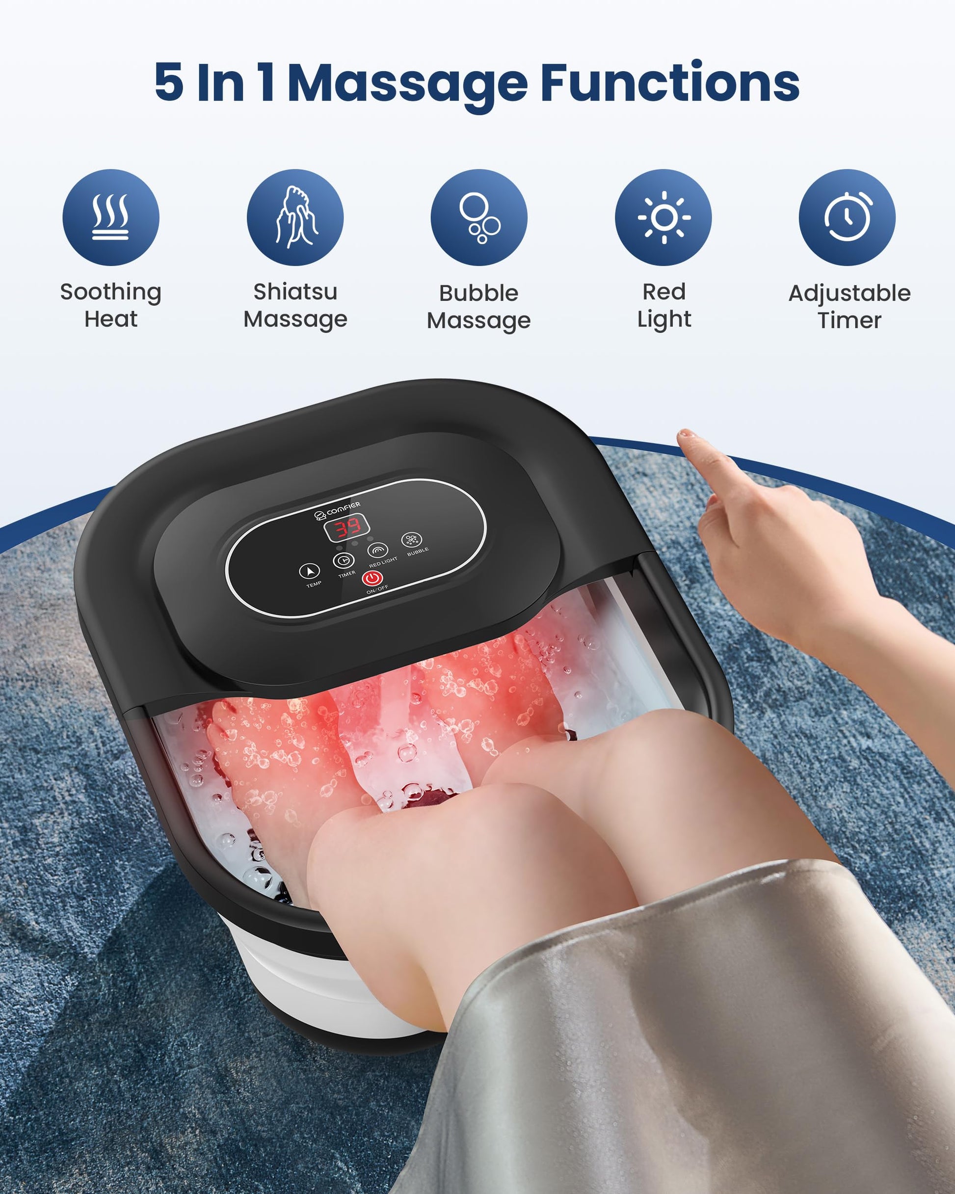 Close up of 3D shiatsu massage rollers in foot bath