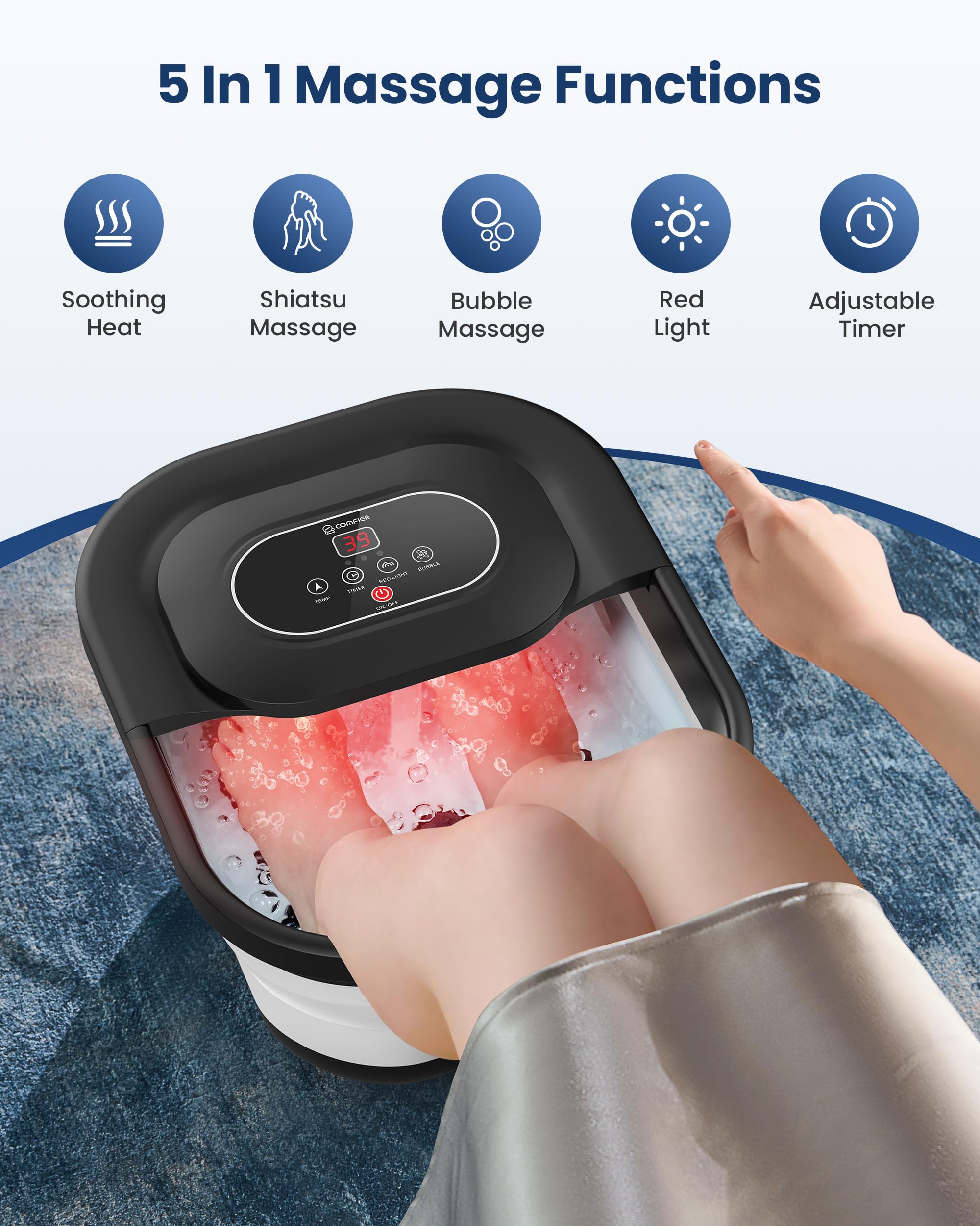 Close up of 3D shiatsu massage rollers in foot bath