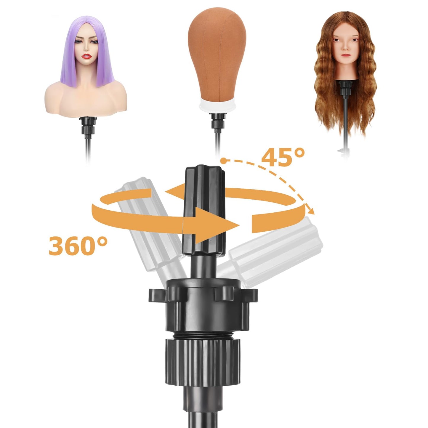 Adjustable height locks on the professional hair styling tripod showing telescopic metal poles.