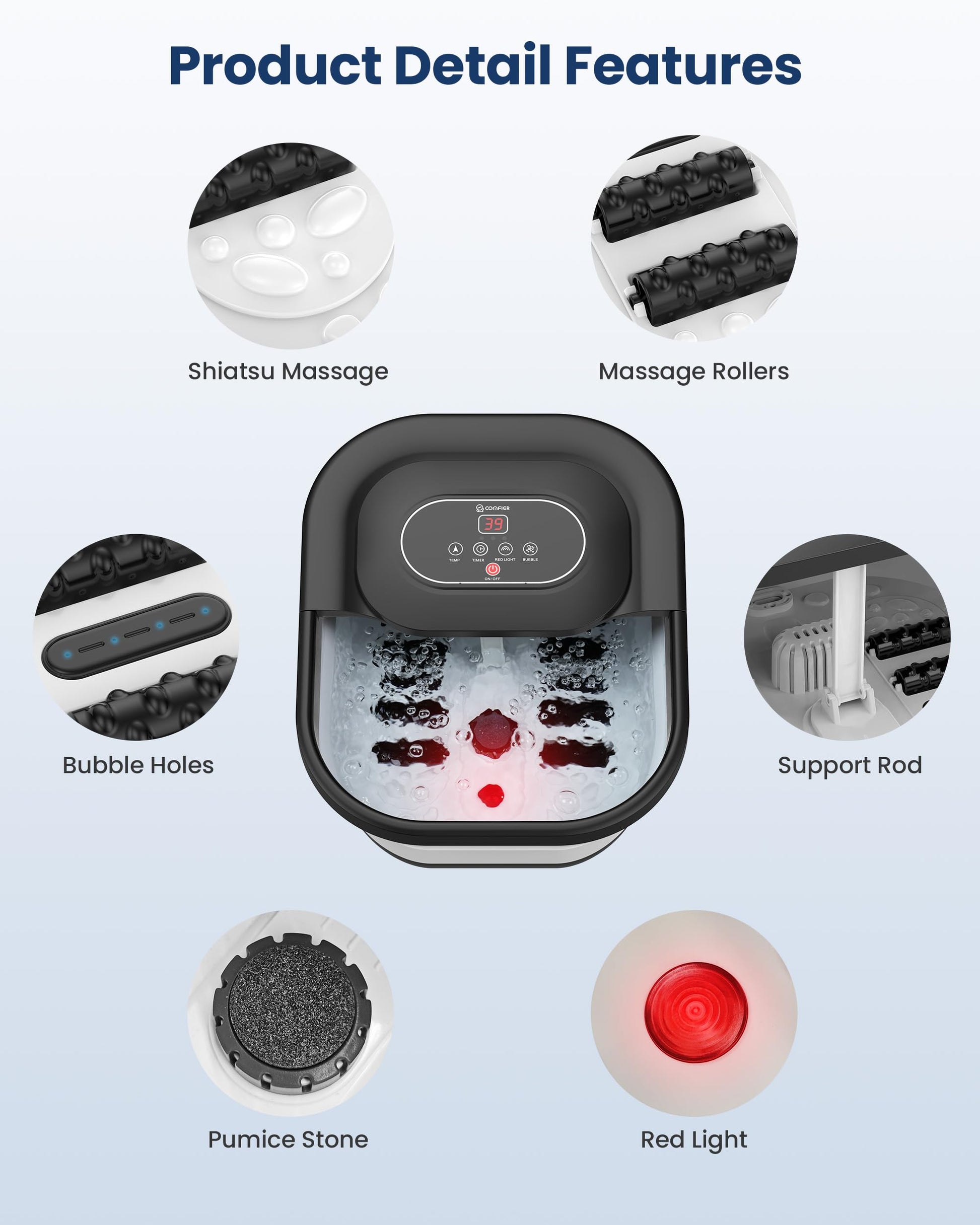 Comfier collapsible foot spa being used in a living room