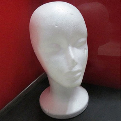 Bottom view of lightweight foam mannequin head highlighting the one inch clamp hole connection