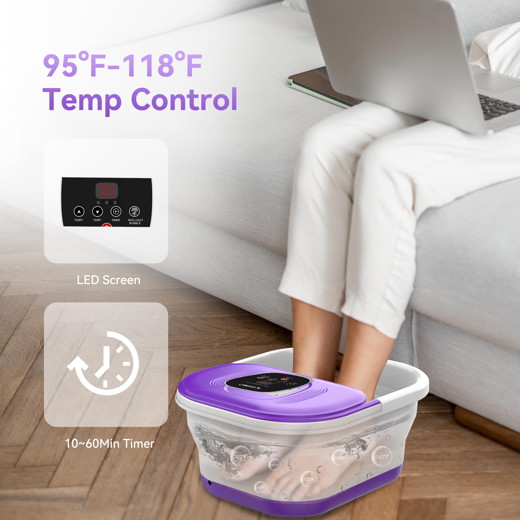 Collapsible foot spa massager with massage rollers and pumice stone feature