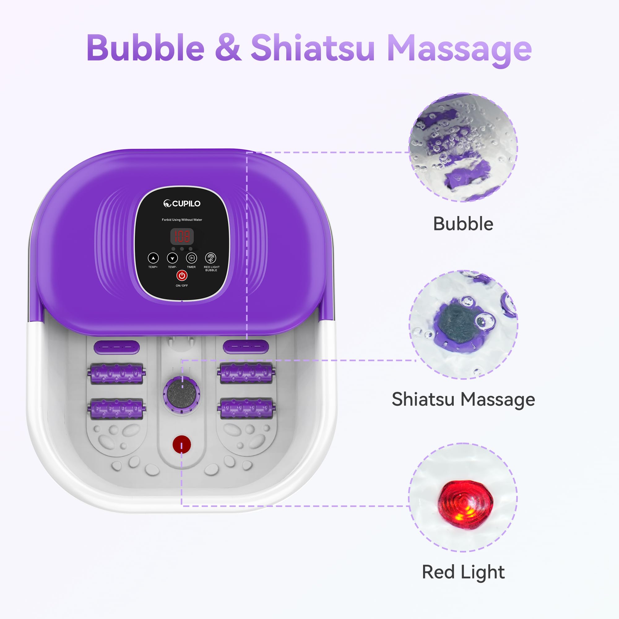 Close up of shiatsu massage rollers inside the Cupilo foot spa