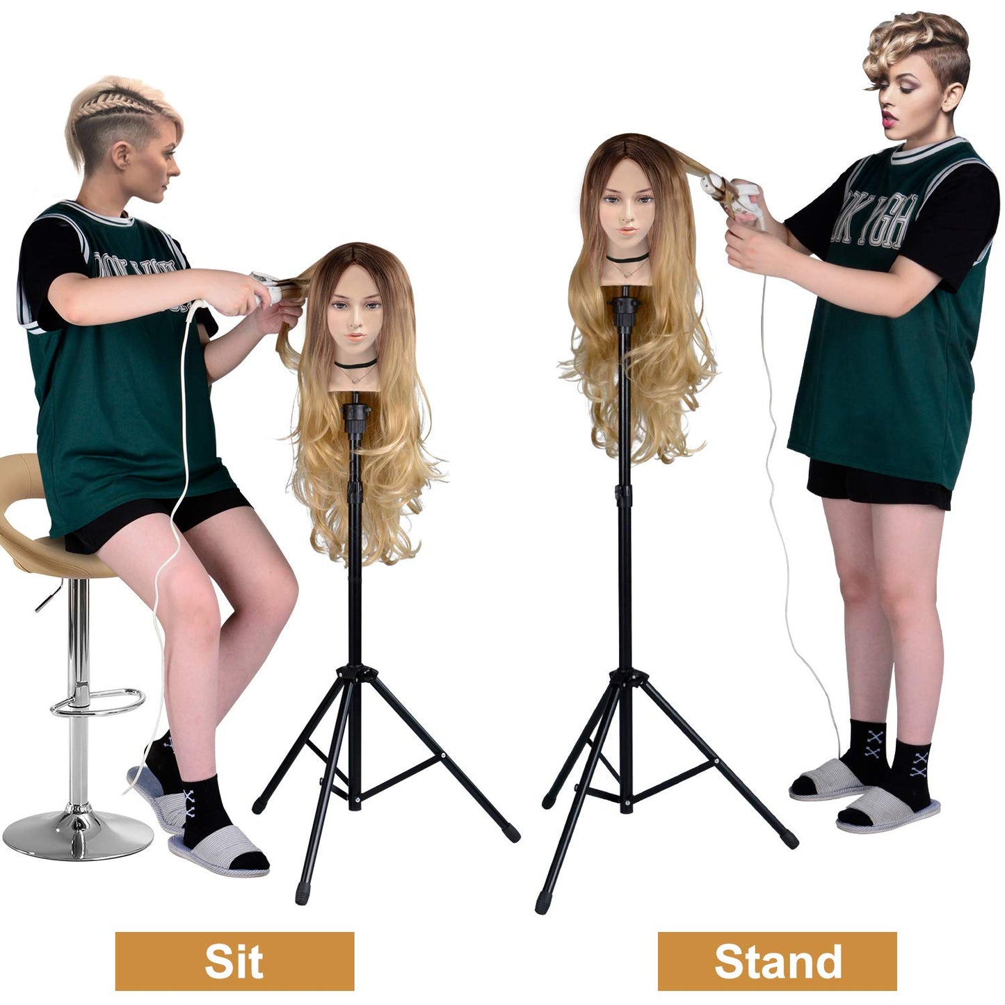 Klvied hairdressing mannequin head holder showing reinforced steel top mount connection