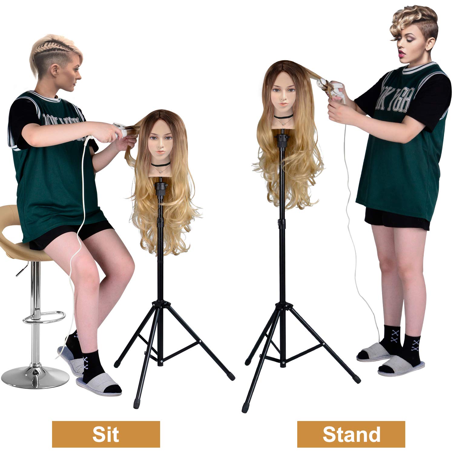 Klvied hairdressing mannequin head holder showing reinforced steel top mount connection