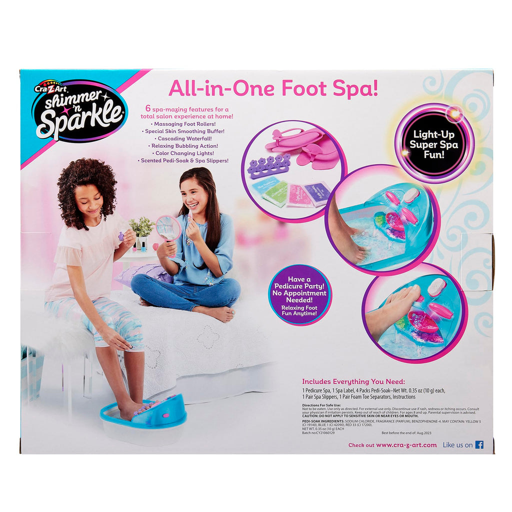Side view showing massaging foot rollers and pedicure basin setup