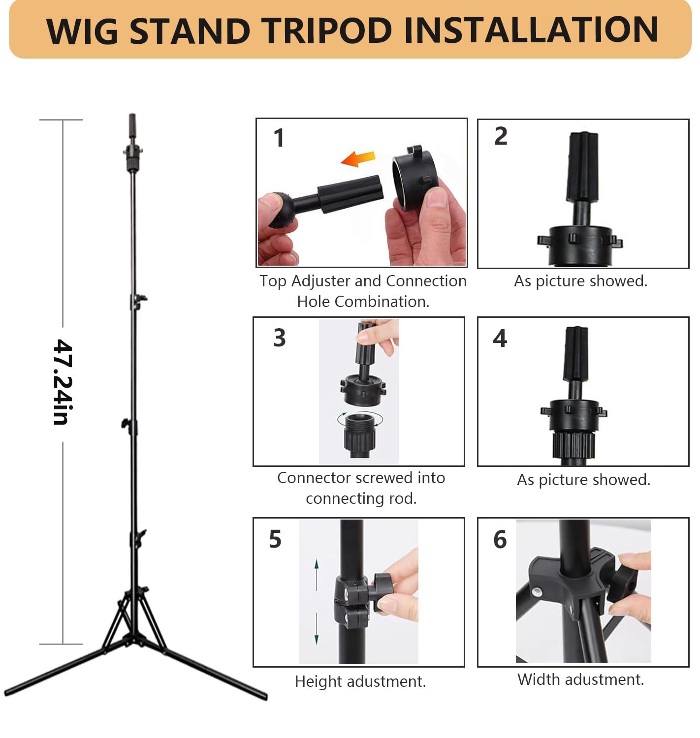 SZCY LLC wig stand tripod extended to forty-seven inch height
