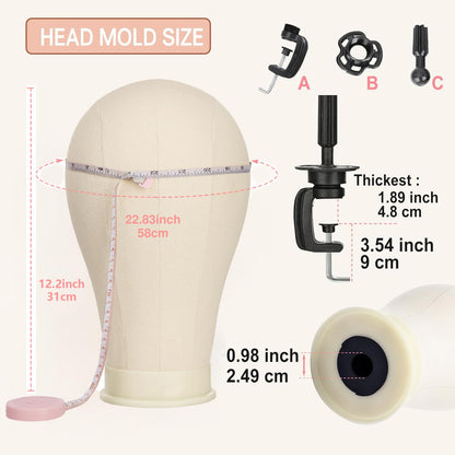 Mannequin head for wigs displayed with included black weave caps