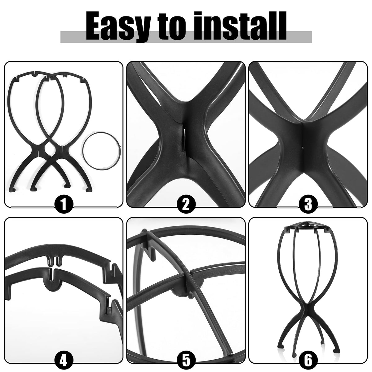 Obeoby wig stand holding a short wig for drying