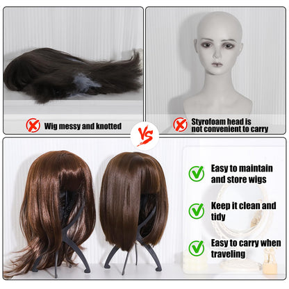 Detailed view of the Obeoby wig stand assembly notches