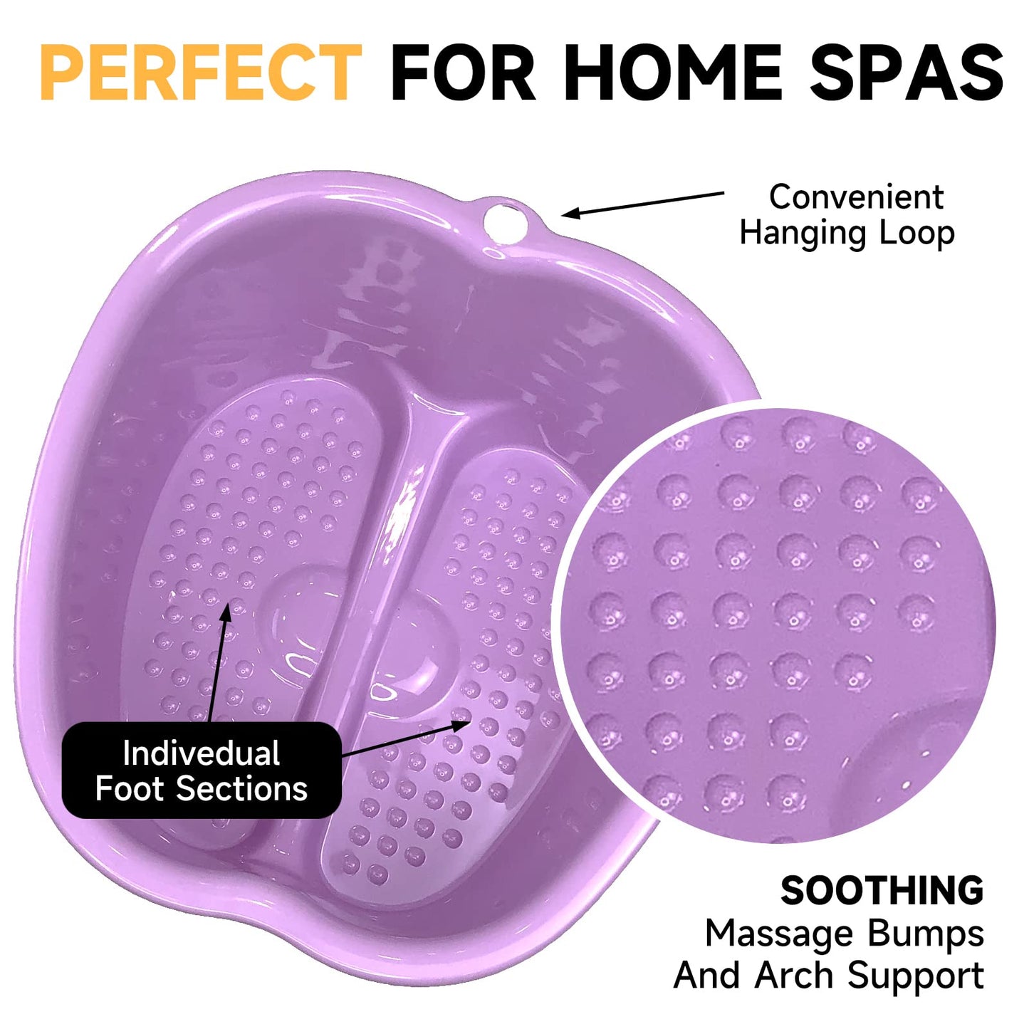 Homelex foot soak tub demonstrating hook storage design