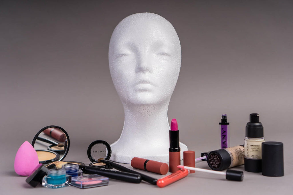 Top view of Shany white foam mannequin head for hair styling