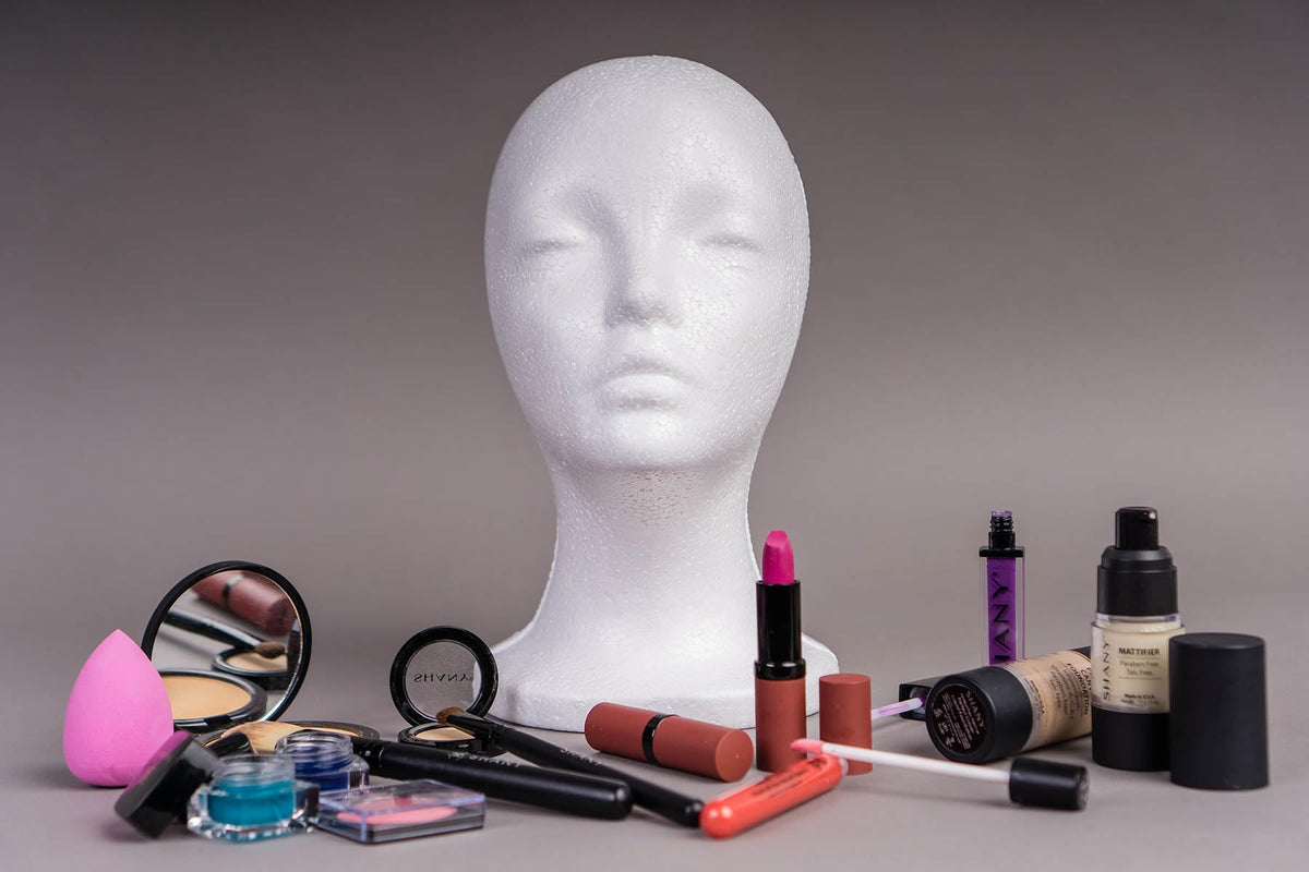 Top view of Shany white foam mannequin head for hair styling