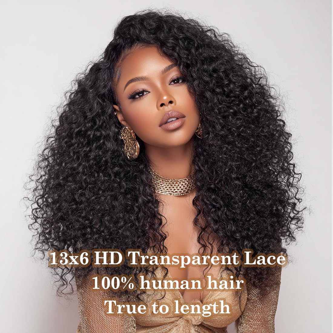 Close up view of the 13x6 HD transparent Swiss lace hairline on the pre plucked curly wig