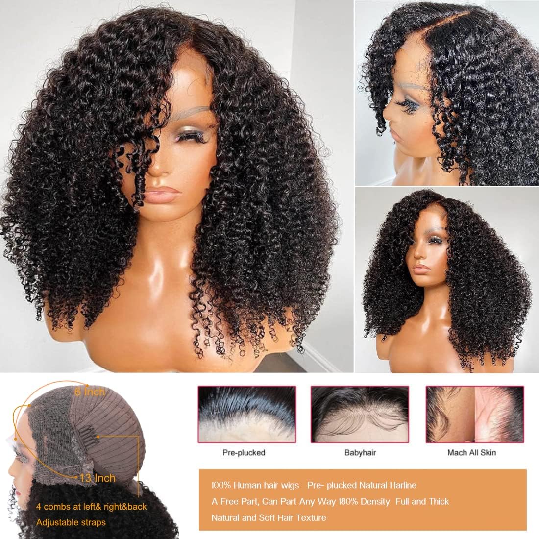 Ladoux Afro kinky curly hair wig highlighting the thick 180 percent density volume from the side
