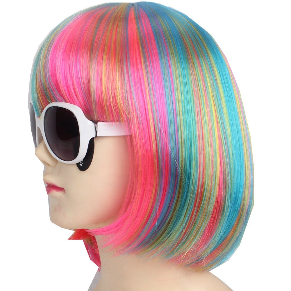 Side view of KOLIGHT vibrant blue heat resistant synthetic cosplay wig