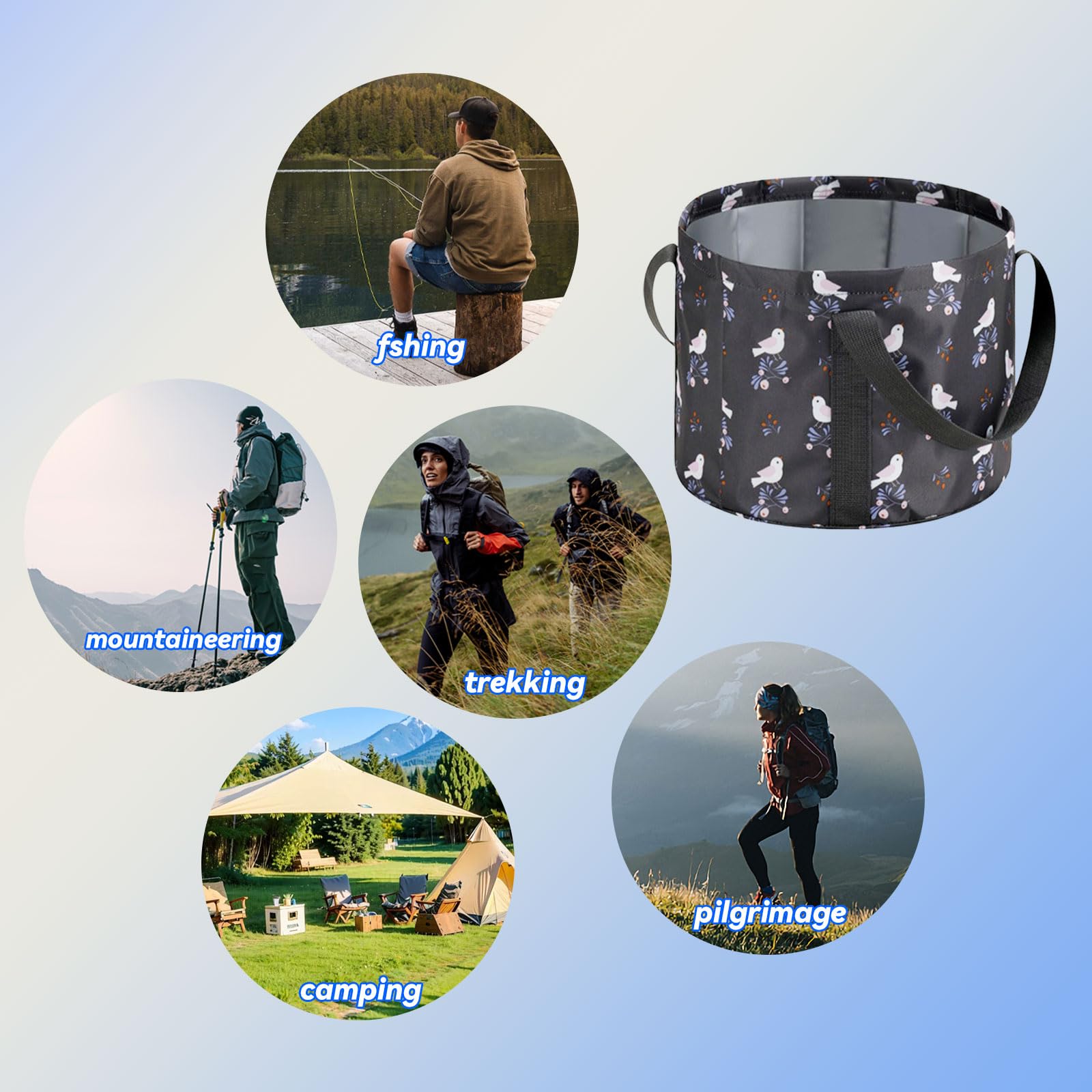 Black ABSOK collapsible bucket showing interior material