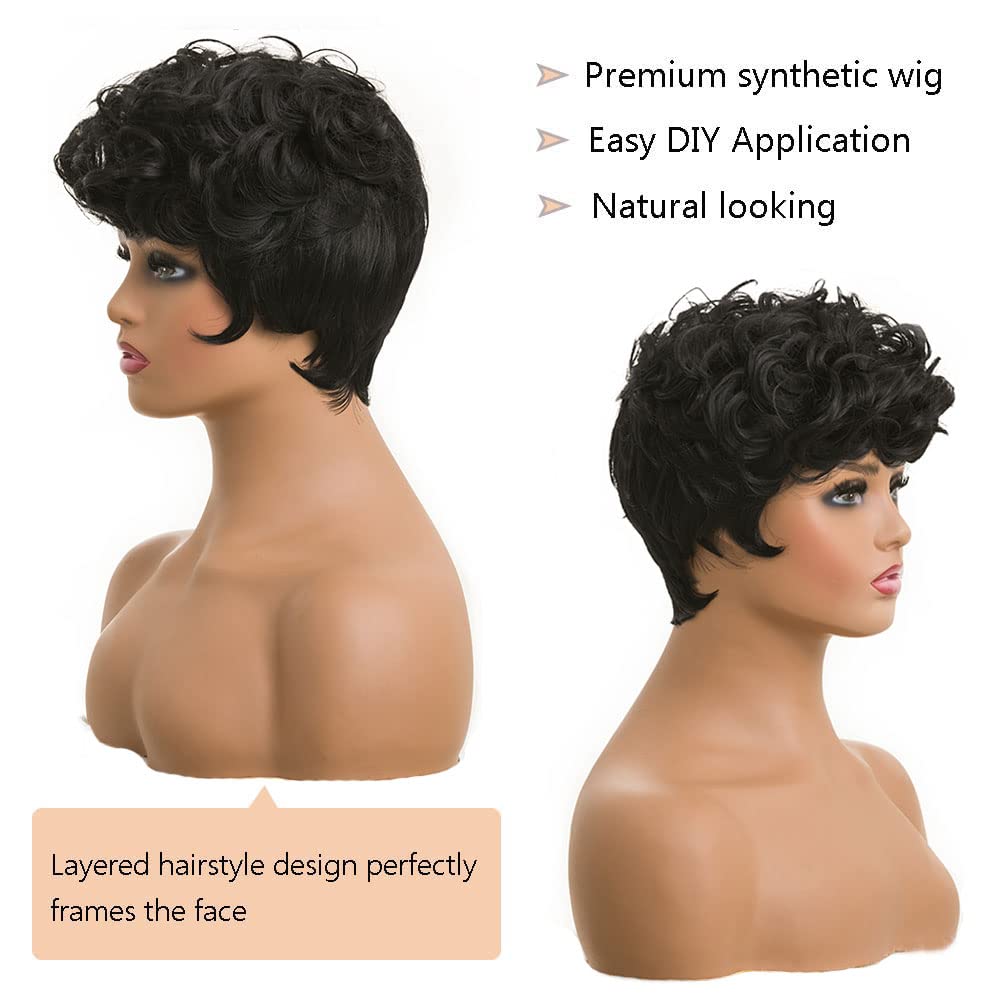 Close up of the high quality synthetic curly texture on the MOONSHOW pixie wig.