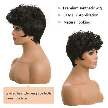 Close up of the high quality synthetic curly texture on the MOONSHOW pixie wig.