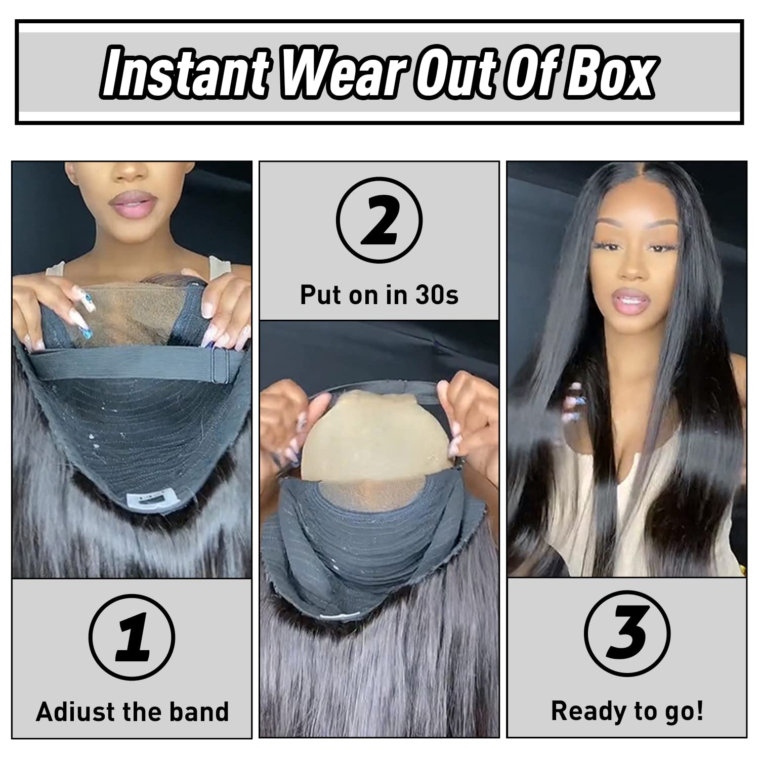 Sdeycui pre-cut lace wear and go straight wig showing the natural pre-plucked hairline close up