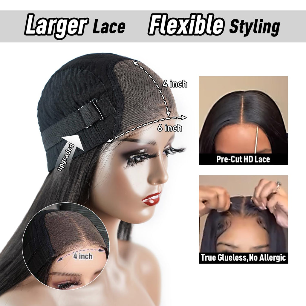 Sdeycui 24 inch straight black closure wig displaying the back length and premium hair texture