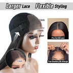 Sdeycui 24 inch straight black closure wig displaying the back length and premium hair texture
