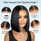 Close up of the pre-cut five-by-five HD transparent lace closure on the straight short bob hairpiece.
