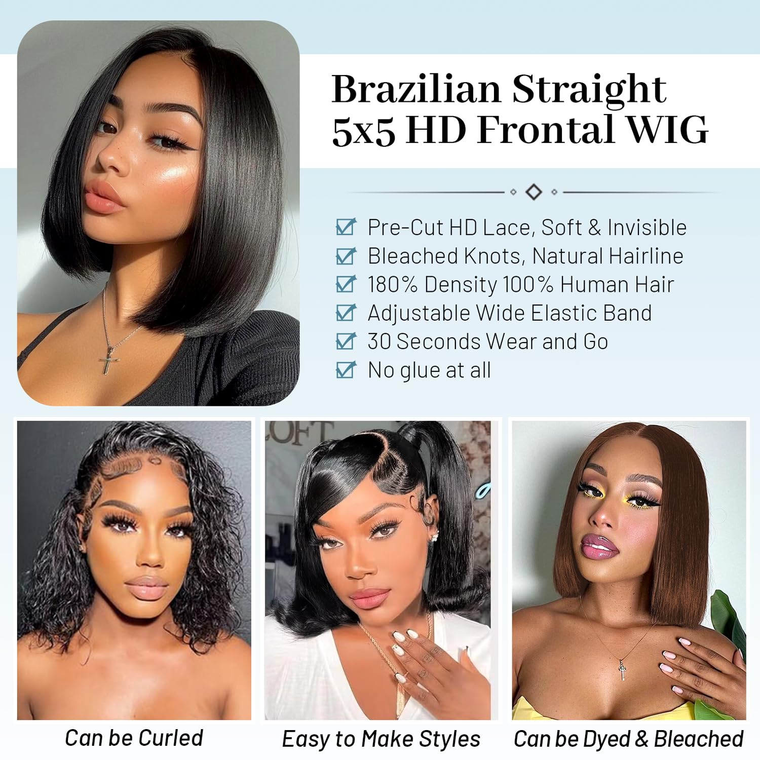 Back view of the symmetrical ten-inch short straight bob cut layout.