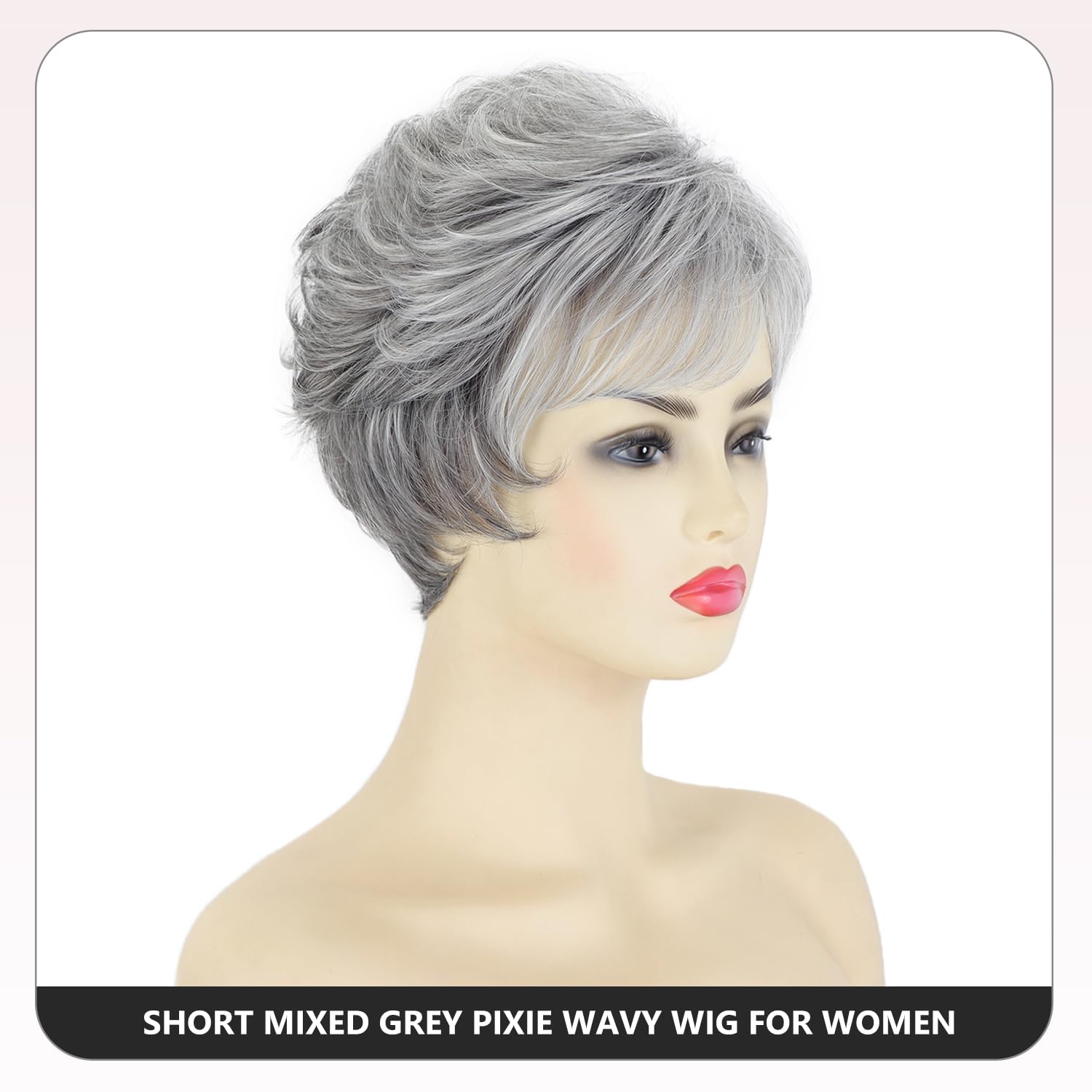 Side profile of the SEVENCOLORS mixed white silver short hairpiece for older women