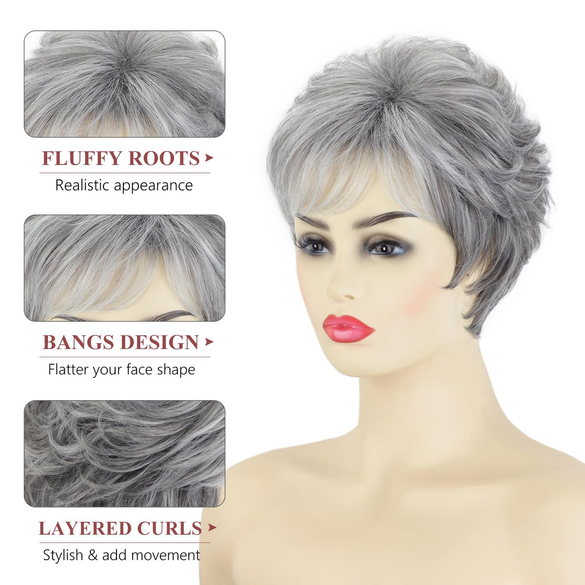 Close up details of the premium heat resistant synthetic fibers in the SEVENCOLORS hairpiece