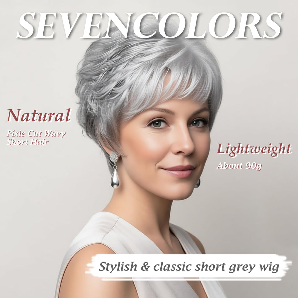 Interior cap construction of the short gray pixie wig featuring adjustable straps and ear tabs