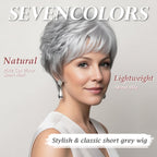 Interior cap construction of the short gray pixie wig featuring adjustable straps and ear tabs