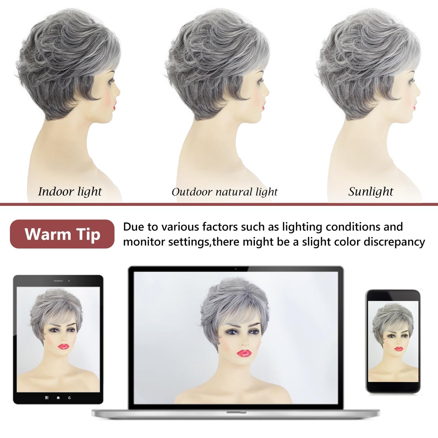 Packaging presentation of the SEVENCOLORS natural curly silver gray wig for daily wear