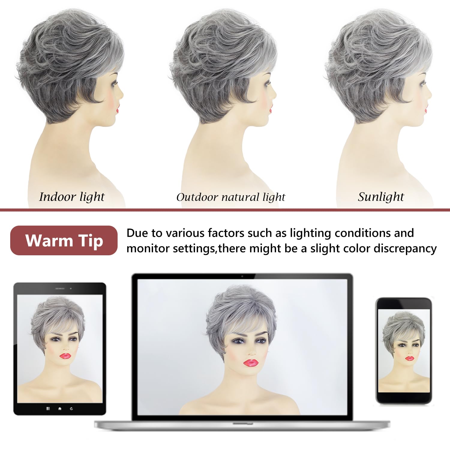 Packaging presentation of the SEVENCOLORS natural curly silver gray wig for daily wear