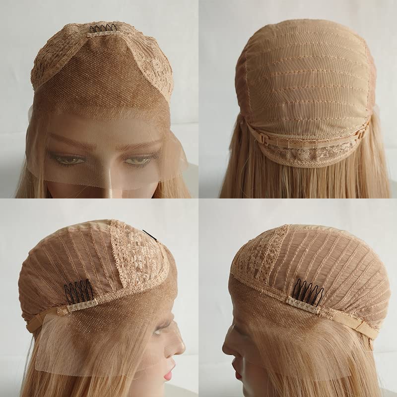 ELESTY golden blonde natural wavy party hair wig texture close up