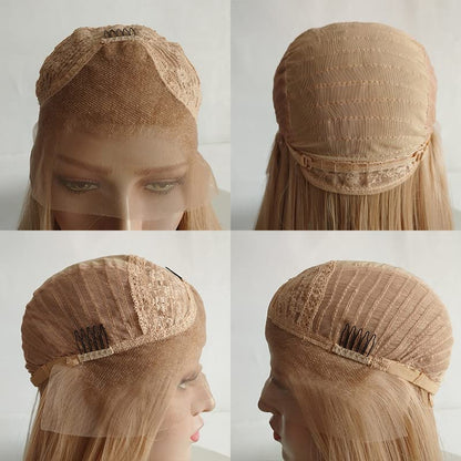 ELESTY golden blonde natural wavy party hair wig texture close up