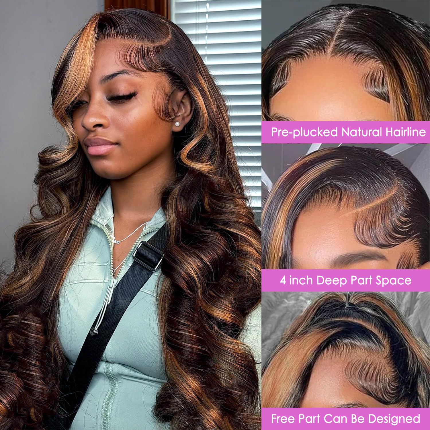 Side view of Vemalin body wave 1B/30 ombre wig