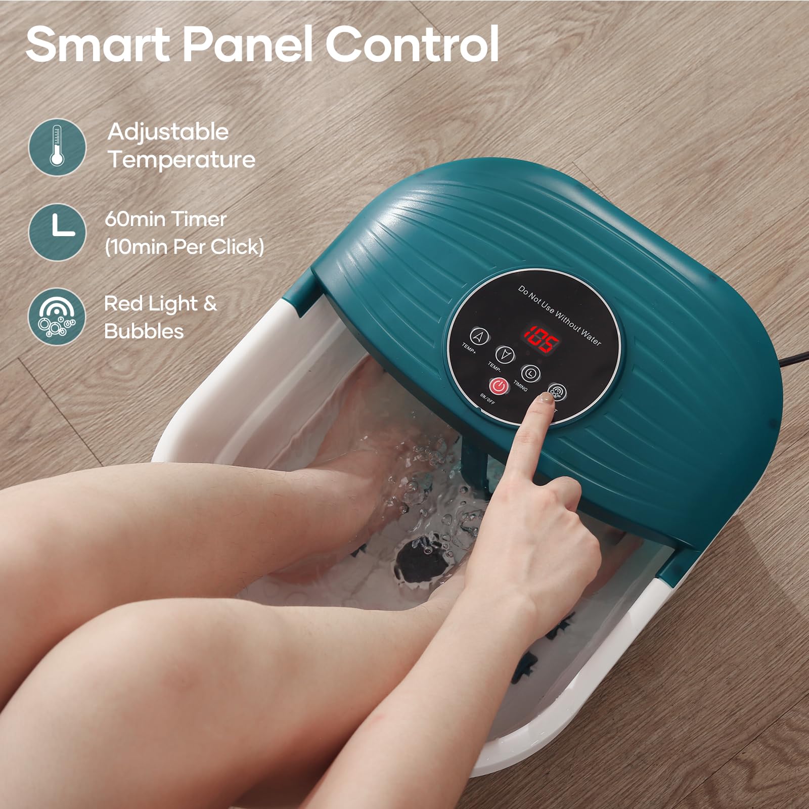 CureCure foot spa showing LED control panel settings