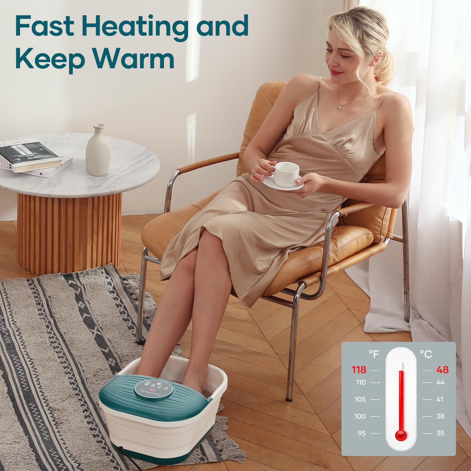 Collapsible foot spa folded for compact storage
