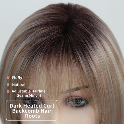 Styling demonstration of the heat resistant synthetic blonde wig with a flat iron.