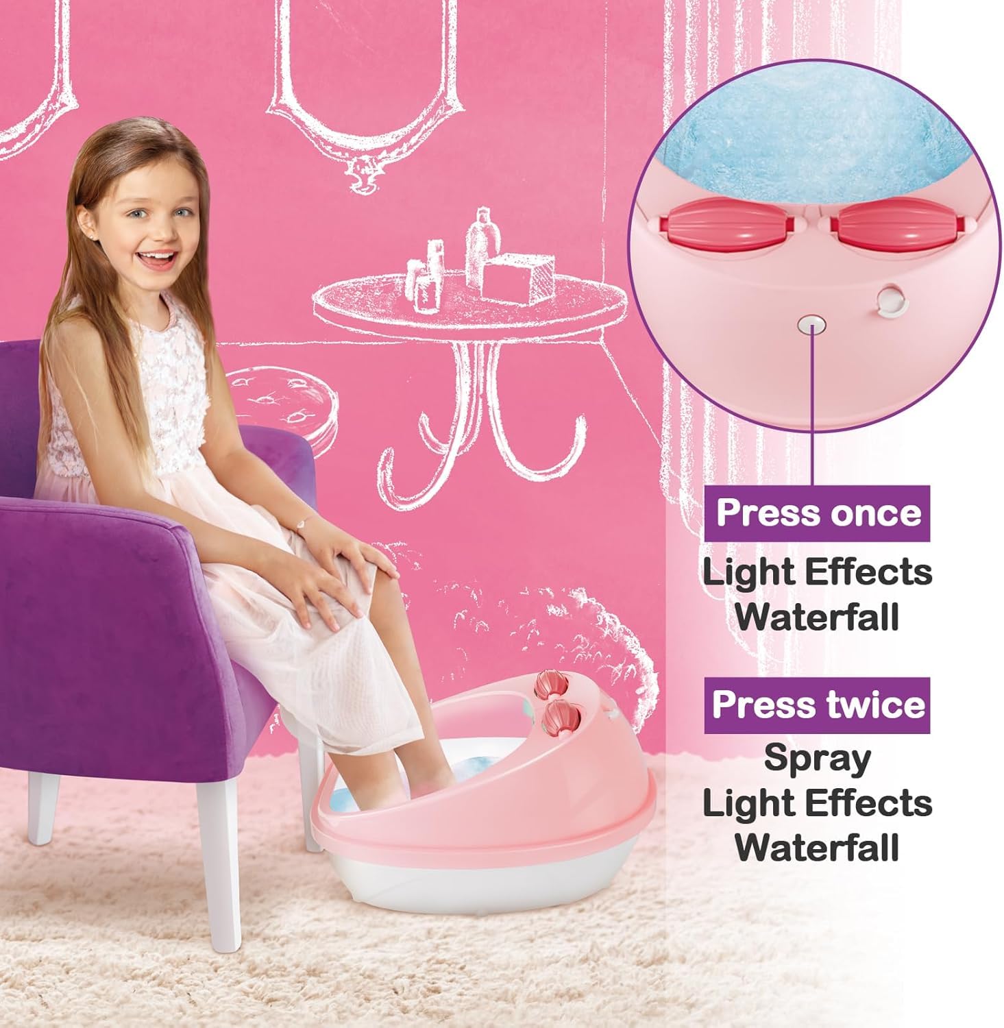 Close up of kids pedicure salon kit accessories