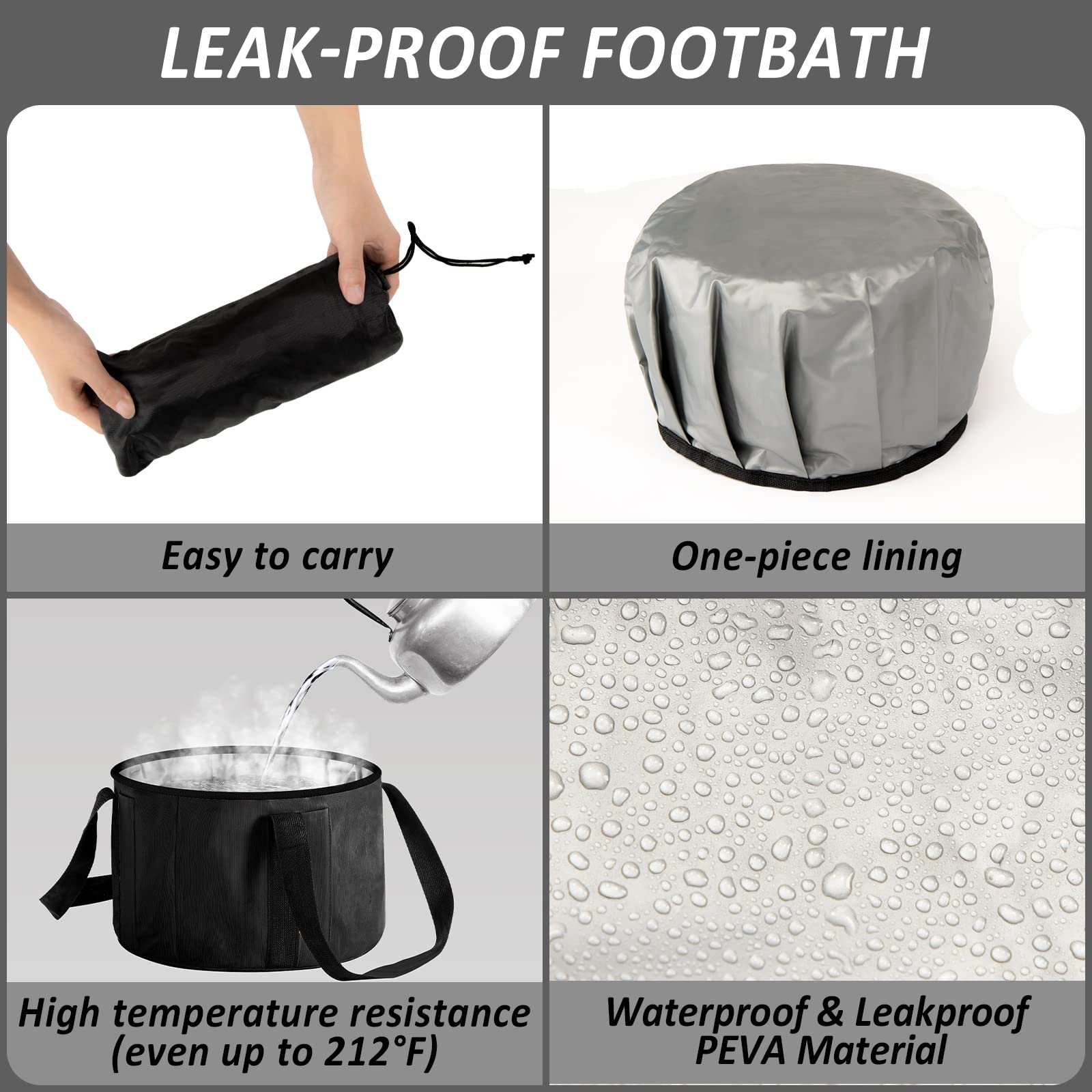 Side view of JSVSLTD collapsible foot bath for camping