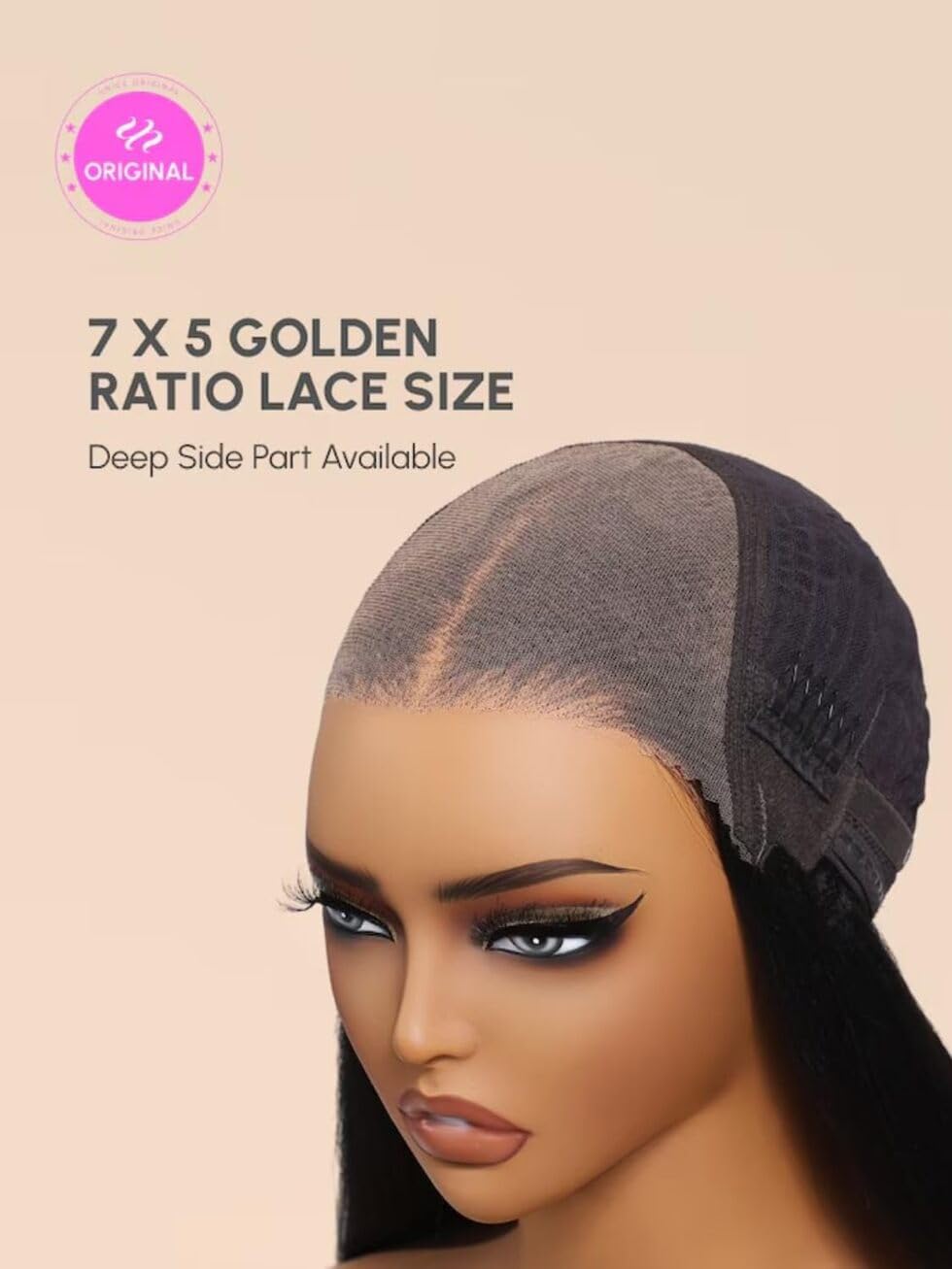 UNICE put on and go glueless wig parted in the middle showing realistic scalp appearance