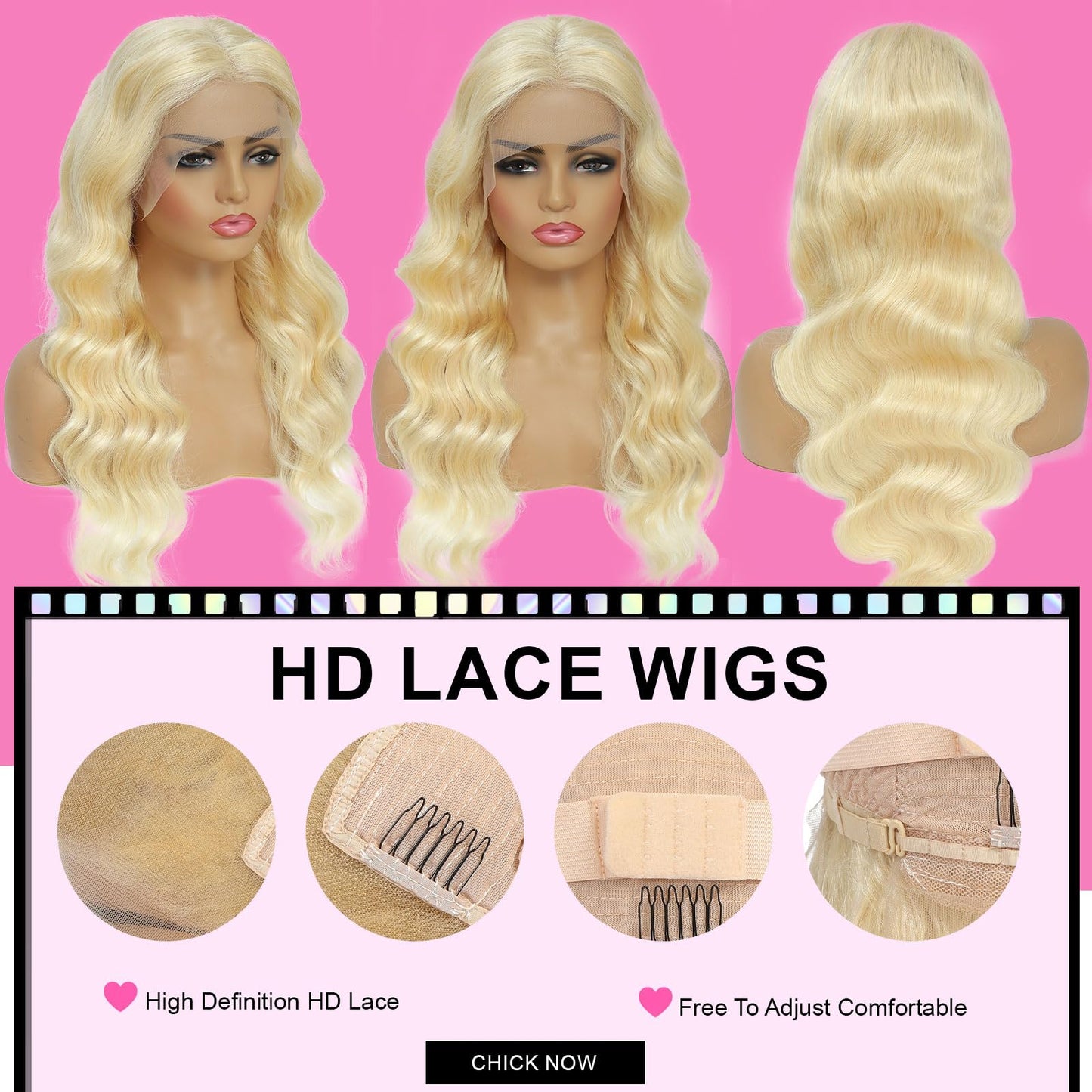 MIGURA 613 blonde lace frontal wig styled in a high half-up ponytail to show parting versatility