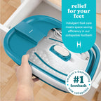 Homedics collapsible foot spa showing built-in splash guard and control button