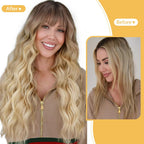 Glueless blonde hair extension showing adjustable inner breathable net cap.